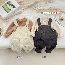 韩版童装婴儿背带裤秋冬绗线加厚裤子男女宝宝连体裤冬装加厚保暖