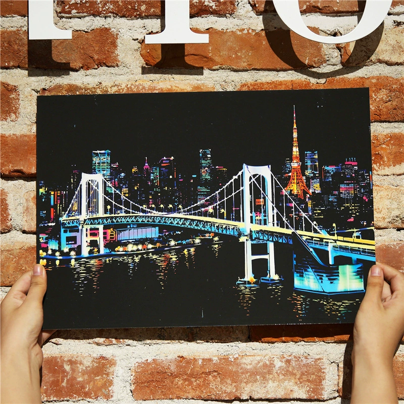 Scratch-Off Night Scenery Painting (Color ③) — 40.5×28.5 cm Adult DIY Art Kit