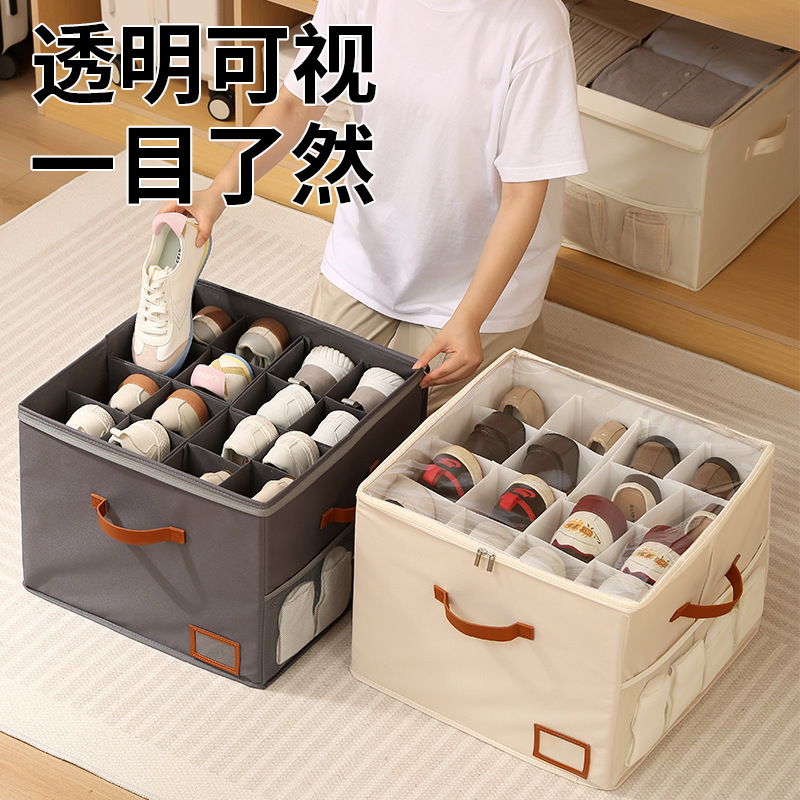 Shoe Storage Box, Transparent and Visible, Large Capacity, Household Under-Bed Wardrobe Dust-Proof, Thickened, Foldable Shoe Storage Box