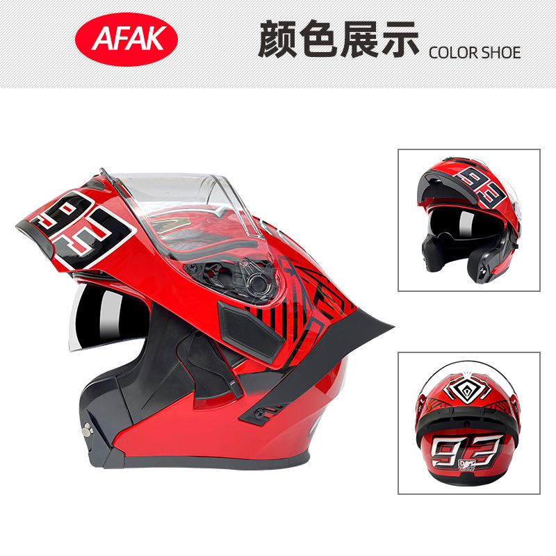Casco de motocicleta abatible certificado 3C/DOT para hombres y mujeres, modelo de cuatro estaciones con doble visera y gran alerón trasero, fabricante de cascos de motocicleta integrales.