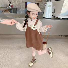 女童连衣裙2023秋季新款假两件背带裙儿童女宝宝洋气女孩公主裙子