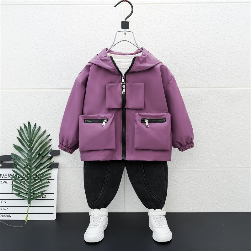 5879 Chaqueta de otoño para niños 2024 nueva gabardina con capucha para niños de moda bebé primavera y otoño salvaje estilo occidental