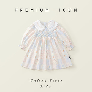 Girls' Lapel dress 2025 Spring New Baby Girl Sweet Style Long Sleeve Printed Princess Dress