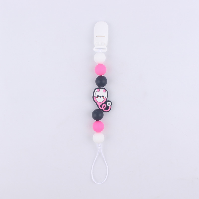 Nuevo bebé suministros chupete cadena creativa DIY dibujos animados estetoscopio pan cuerno mordedor cadena anti-gota