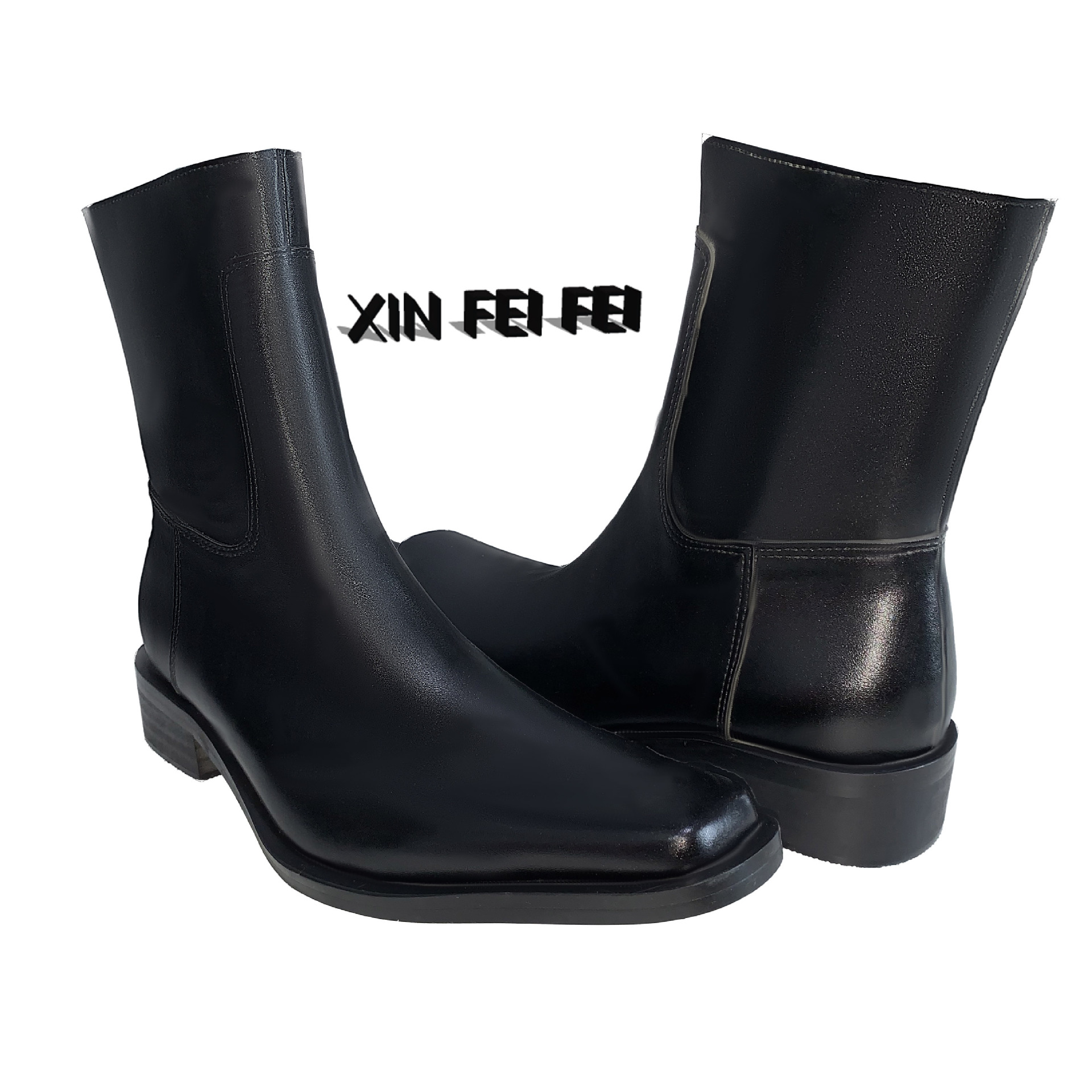 Men's and women's same square toe Martin boots 2023 Autumn New British side zipper thick heel platform bow Chelsea ankle boots