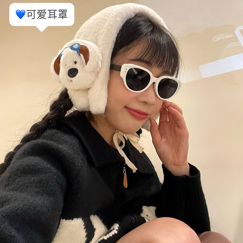 2024 nuevo estilo orejeras con cordones invierno niña linda bicicleta orejeras calentamiento de orejas estudiantes felpa cálido protección para los oídos babero