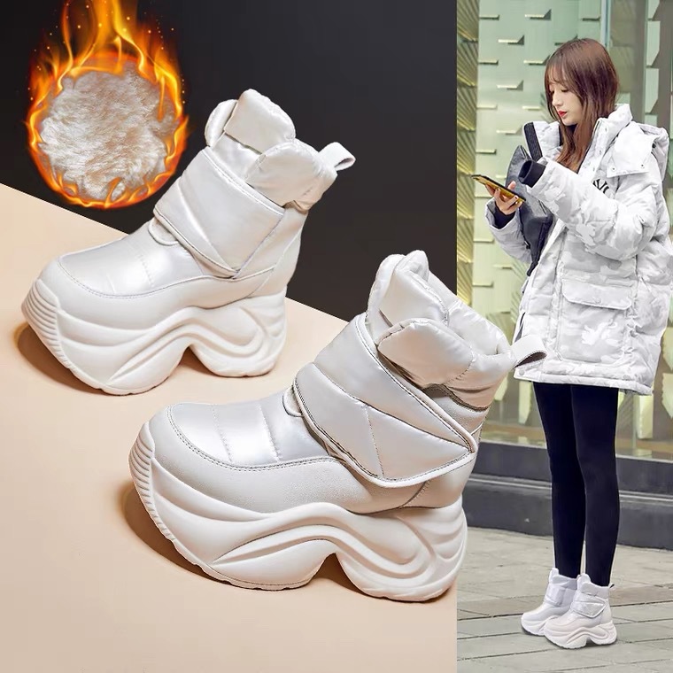 Inner Height Increase Snow With Fleece Lining, Thick Sole, Waterproof Cotton Shoes For Women, 2025 Winter New Style,_voghion.com