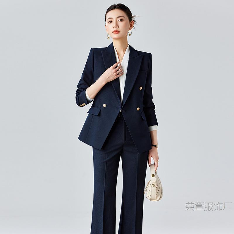 高级感藏青色西装套装女考公正装双排扣气质职业正装面试西服春款|undefined