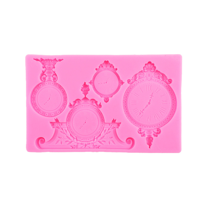 Reloj en relieve retro de estilo europeo, forma de reloj de péndulo, molde de silicona, reloj de bolsillo, chocolate, fondant, molde decorativo, piedra, plástico, pegamento