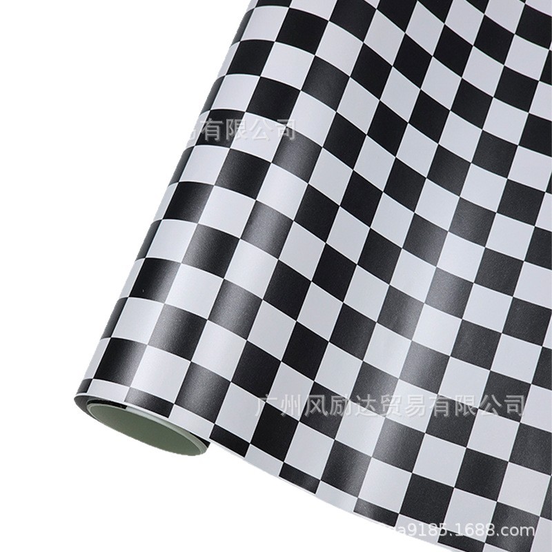 Popular Car Decals Matte Black and White Checkered Color-Changing Film Personalized Car Stickers Cartoon Graffiti Painting Film