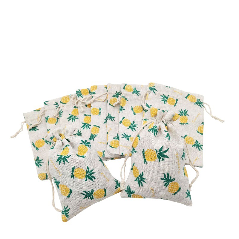 Piña impresa algodón con cordón bolsa pulsera Wenwan bolsa de regalo bolsa de almacenamiento de joyería con cordón pequeña bolsa al por mayor