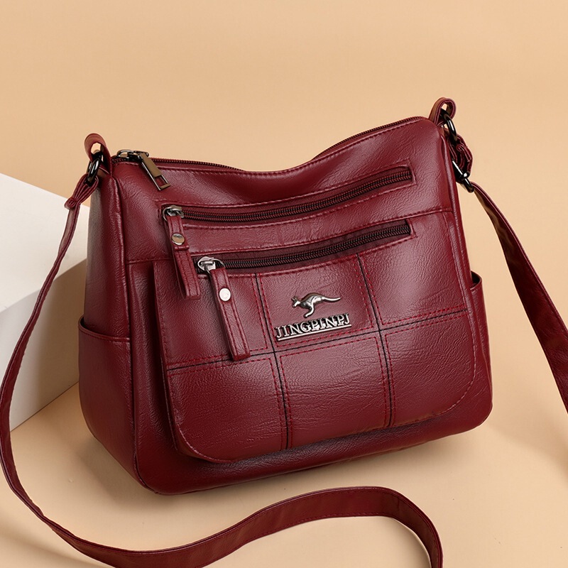 Middle-Aged and Elderly Women's Bags, New Fashion Shoulder Bags, Retro-Style Soft Leather Mom Bags, Casual Shopping Bags, Lightweight Cross-Body Bags