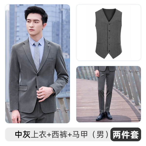 Male 6698 "Double Button" medium gray suit + trousers + vest
