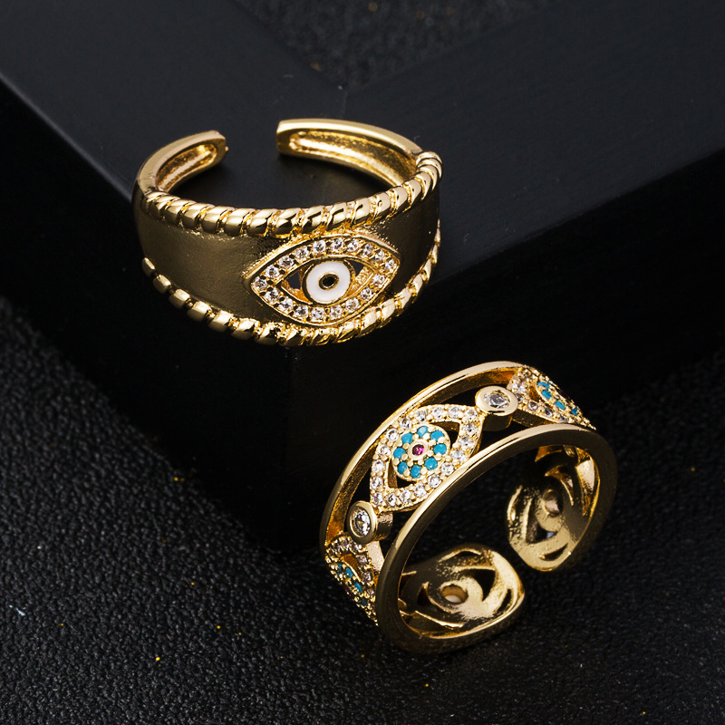 fashion copper goldplated microset zircon devils eye opening adjustable ringpicture2