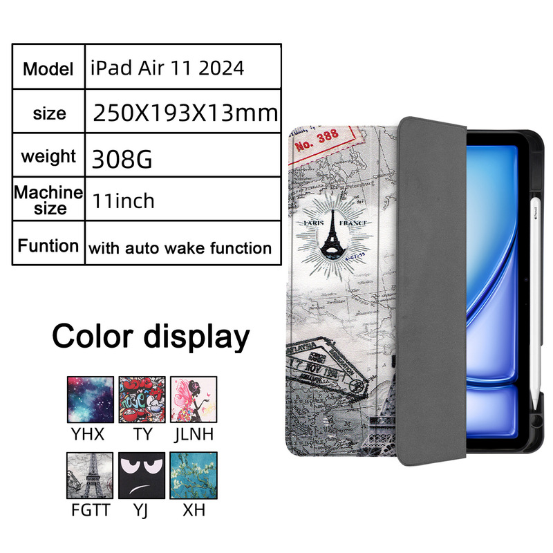 Suitable for 2024 New iPad Air11 Custer Tri-Fold TPU Pen Slot Flat Stand Protective Cover