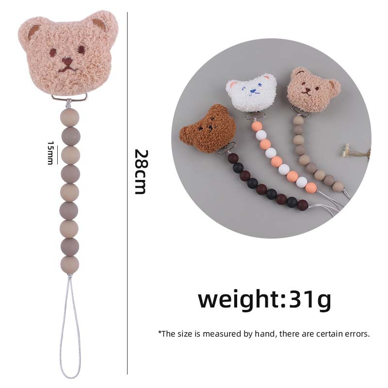 Nuevo bebé de dibujos animados de felpa cabeza de chupete clip calmante bebé DIY silicona mordida Cadena de chupete cadena anti-gota