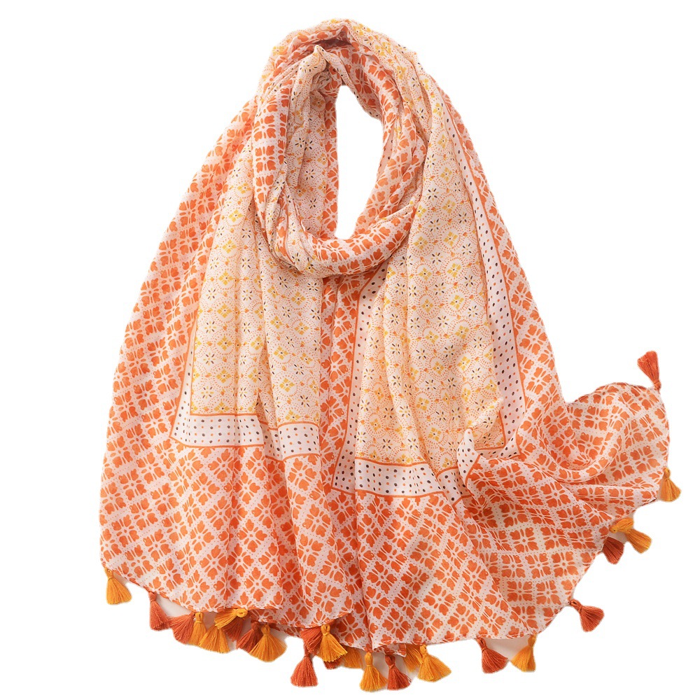 Comercio exterior transfronterizo costura artística Impresión de algodón y lino sensación bufanda de seda versátil bufanda grande viajes protector solar chal Toalla de playa