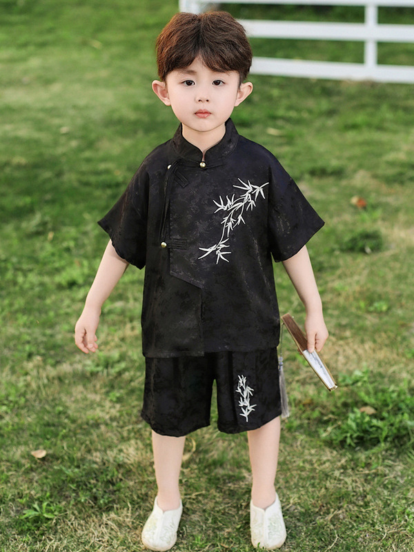 男の子の夏の漢服子供の古代スタイルの唐スーツ薄い 2025 新しい新しい中国風半袖ベビーパフォーマンススーツ|undefined