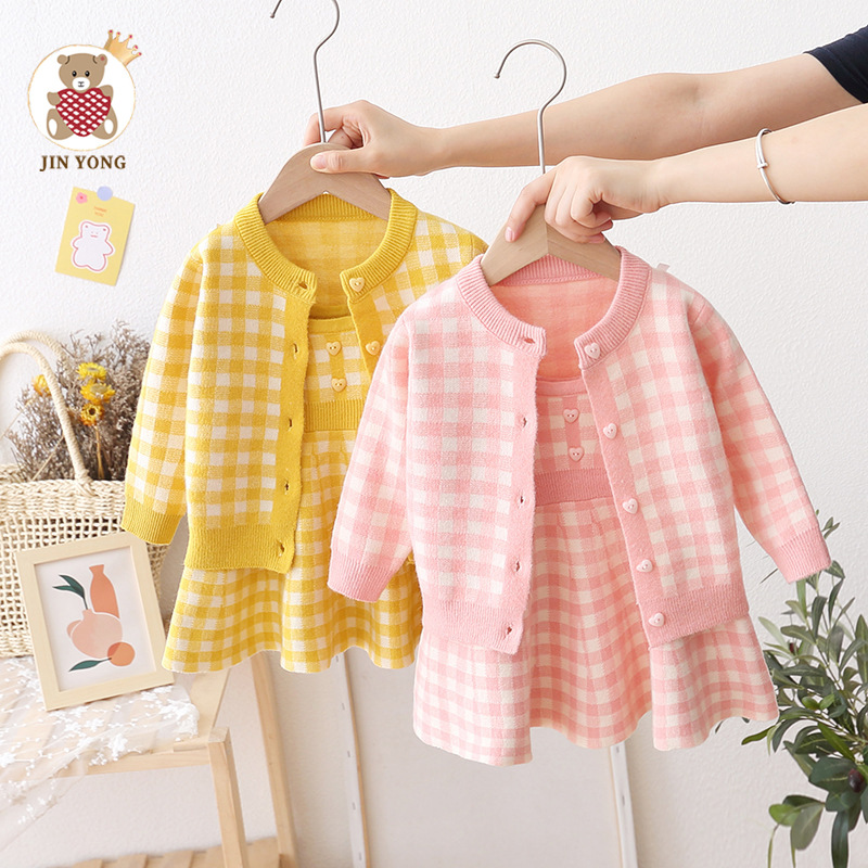 Pullover-Set 2023 Neues Prinzessin-koreanisches kariertes Mädchen süßes und modisches Wollkleid_voghion.com