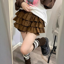 大码女装秋木耳花边粉色南瓜软妹蓬蓬蛋糕甜美少女半身裙显瘦百搭