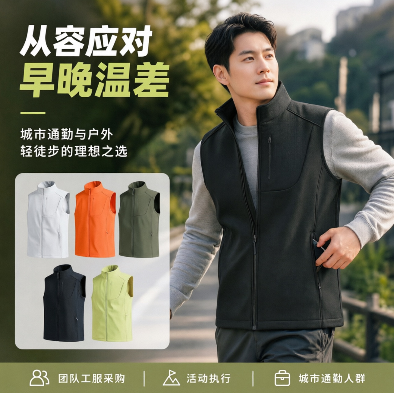 Stand-up collar vest for men and women, winter outdoor functional running windproof warm top, solid color casual workwear vest