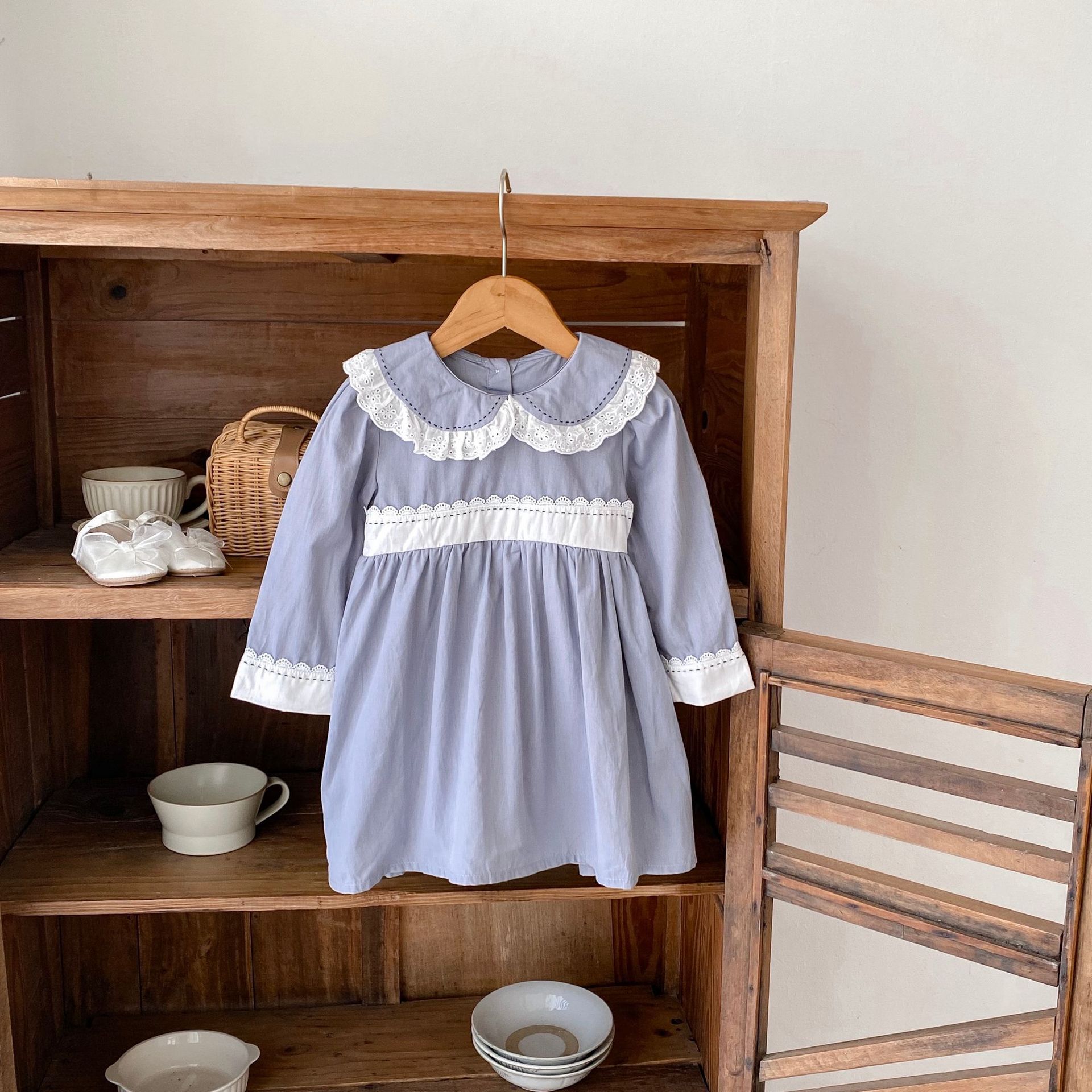 INS 2024 Herbst Baumwolle Klasse A Schwestern Mädchen Baby Spitze Puppe Hals Langarm Furz Gewickelt Romper + Rock_voghion.com