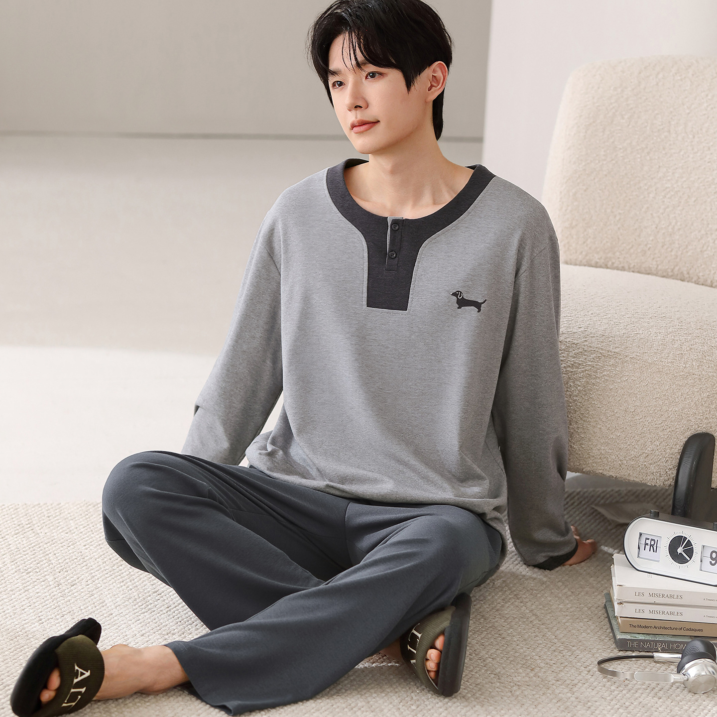 Conjunto de Pijama de Algodón para Hombre, Transpirable, para Uso en Casa y Exterior