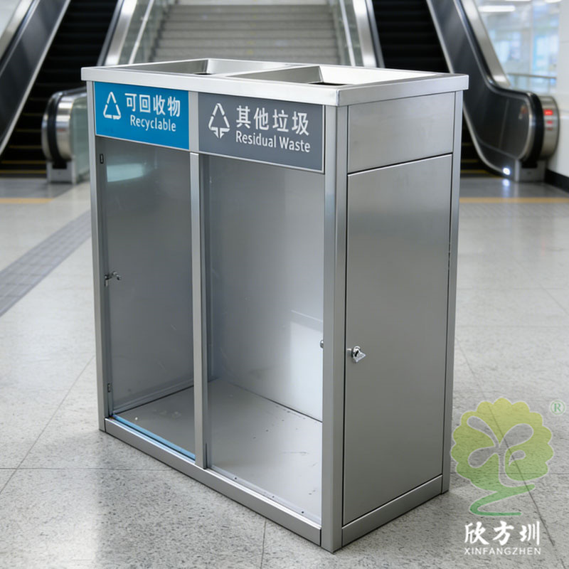 Indoor Subway Station School Acrylic Transparent Explosion-Proof Stainless Steel Classification Trash Can Direct Throwing Peel Recycling Box