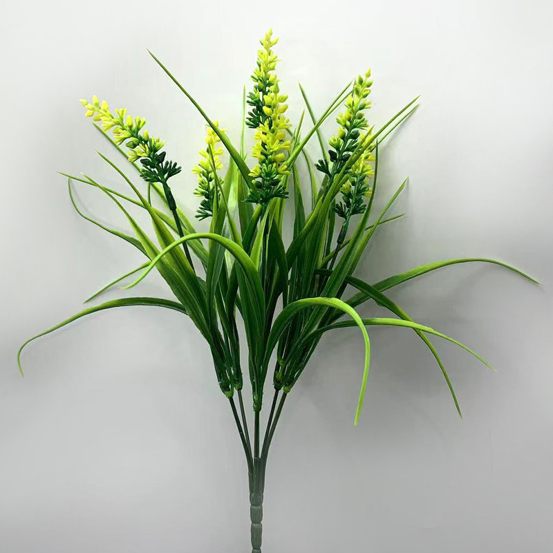 7 plantas de primavera de lavanda flores falsas flores de imitación decoración de decoración de boda sala de estar hotel comedor