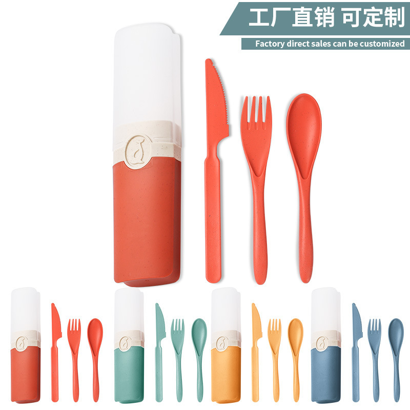 Cross-Border Wheat Straw Tableware Knife, Fork and Spoon Set Translucent Whale Box Plastic Pp Convenient Tableware Gift Set