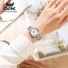 OPK品牌男士女士經典商務情侶石英表時尚單品防水鋼帶日曆手錶女