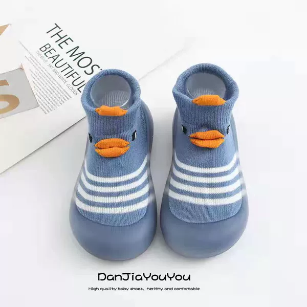 Knitted white striped blue duckbill