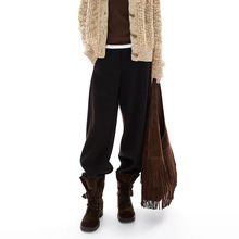 DS新款高级质感极简纯色宽松弯刀长裤 百搭休闲慵懒风松紧腰卫裤