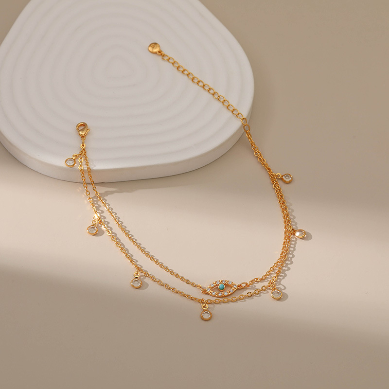 Fashion Round Devilu0027S Eye Copper Gold Plated Inlay Zircon Womenu0027S Anklet 1 Piece