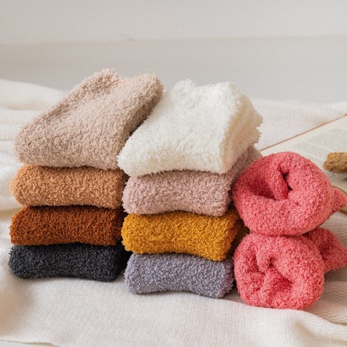 Winter and Spring Plain Color Half-Fleece Thickened and Fleece Coral Fleece Warm Mid-Calf Socks Postpartum Socks Floor Socks for Women