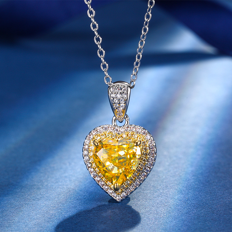 El otoño y el invierno Nueva Zhuang Sheng joyería de alto carbono Diamante de Hielo Flor de corte amarillo Diamante de cobre con incrustaciones en forma de corazón traje 10*10-6*6