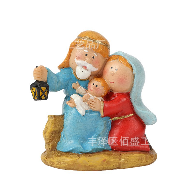 Regalo de Navidad transfronterizo, nacimiento de personajes de dibujos animados, combinación de pesebre, adornos pequeños, decoración de vacaciones de escritorio, accesorios y manualidades