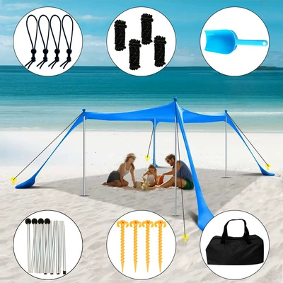 Avtomobil yan çətirləri, Cross-border Beach Lycra Canopy - blue-4-aluminum-poles-200160150cm