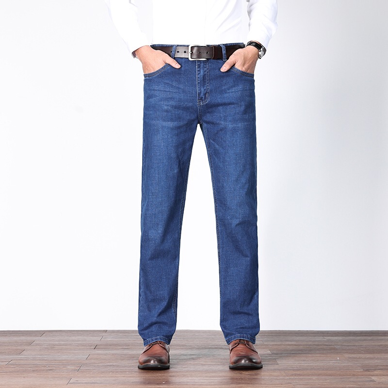 American Apple genuine goods Stretch Jeans Men's Spring and Autumn Straight Loose High Waist Middle-aged plus size Casual Pants for Summer