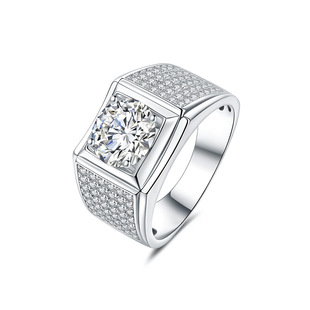 Factory direct luxury inlaid men's ring S925 silver platinum plated D color 3 karat moissanite men's ring cross-border jewelry