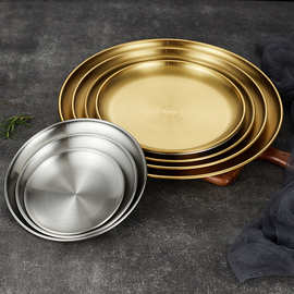 跨境不锈钢盘子餐盘加厚烤肉盘圆盘托盘西餐盘烧烤骨碟圆盘烤肉盘