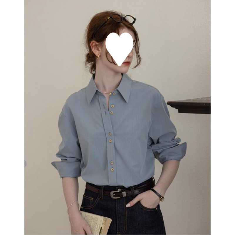 Frida's Rose" Suede-Like Textured French-Style Long-Sleeve Shirt with Embroidered Back for Commuting, Spring 2026 Frida's Rose" Suede-Like Textured French-Style Long-Sleeve Shirt with Embroidered Back for Commuting, Spring 2026