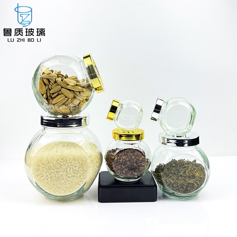 现货创意扁鼓蜂蜜瓶果酱辣椒酱瓶调味瓶厨房杂粮分装瓶密封储物罐