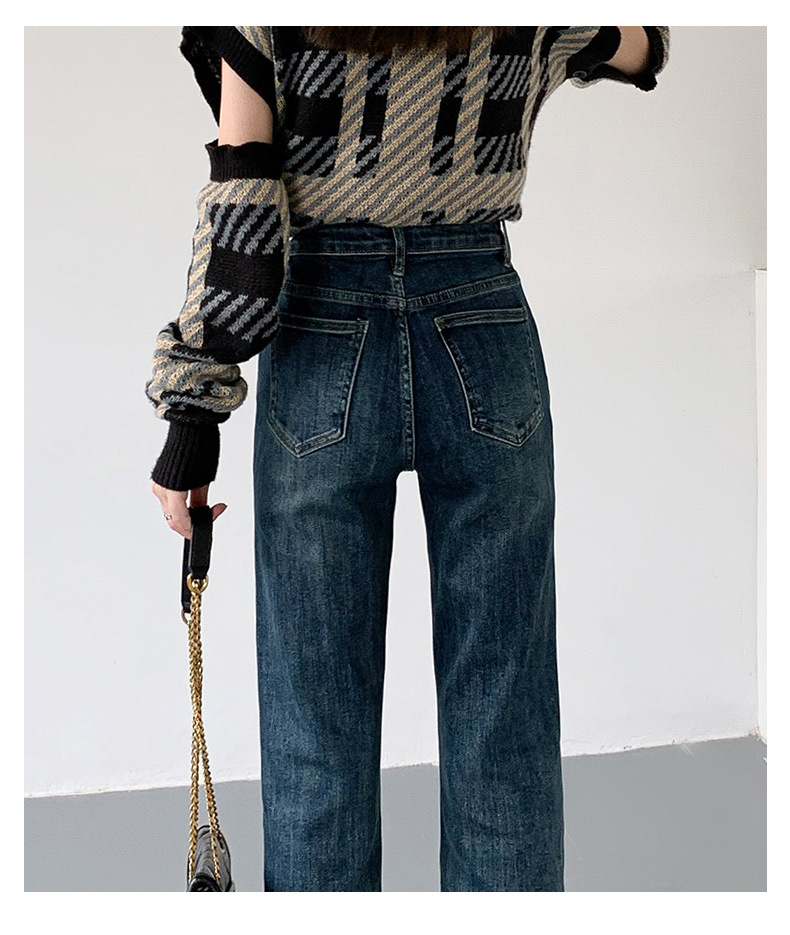 Spring new Korean-style retro color-blocking high-waisted straight-leg pants that make you look petite, 8-8 out of 10 skinny skinny jeans with a cigarette tube for women pic 3