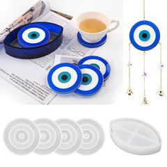 DIY Resin Droplet Gel Nazar Blue Eyes Envy Eye Demon Cup Mat Box Set Silicone Mirror Mold