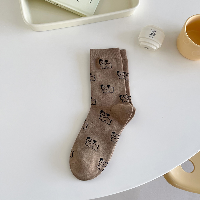 Suxinaimin Otoño e Invierno de dibujos animados perro lindo mediados de la pantorrilla calcetines de longitud niñas todo partido calcetines de moda Maillard usar calcetines