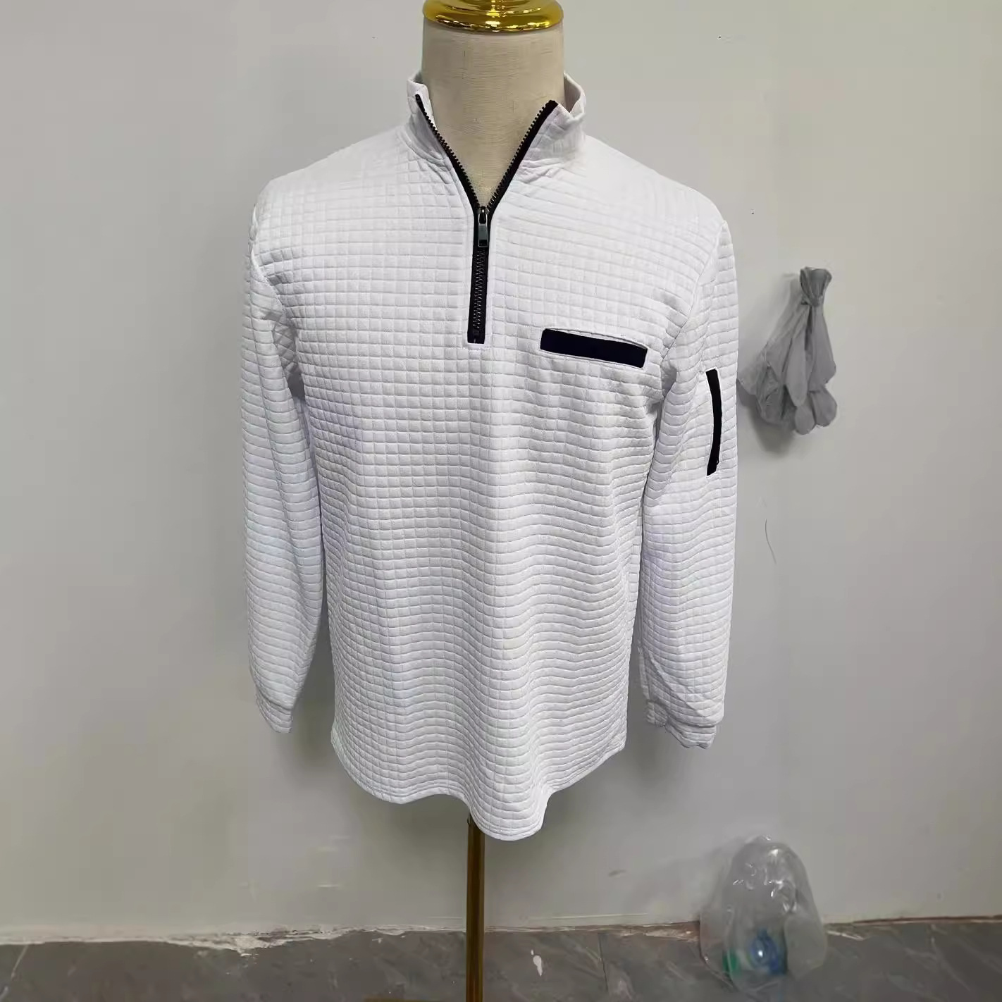 Venta rápida transfronteriza de primavera y otoño Amazon Camisa de Polo a cuadros de tablero de hombres Brazo cremallera Polo deportivo