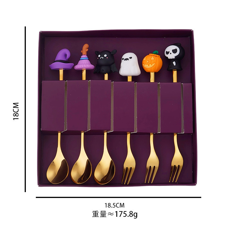 クロスボーダーステンレス鋼食器セットクリエイティブハロウィンフォークとスプーンセットケーキデザートスプーンフルーツフォーク工場直販|undefined