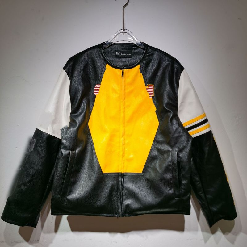 跨境美潮原创设计加工美式宽松版型皮衣机车服重工刺绣男女同款潮|undefined