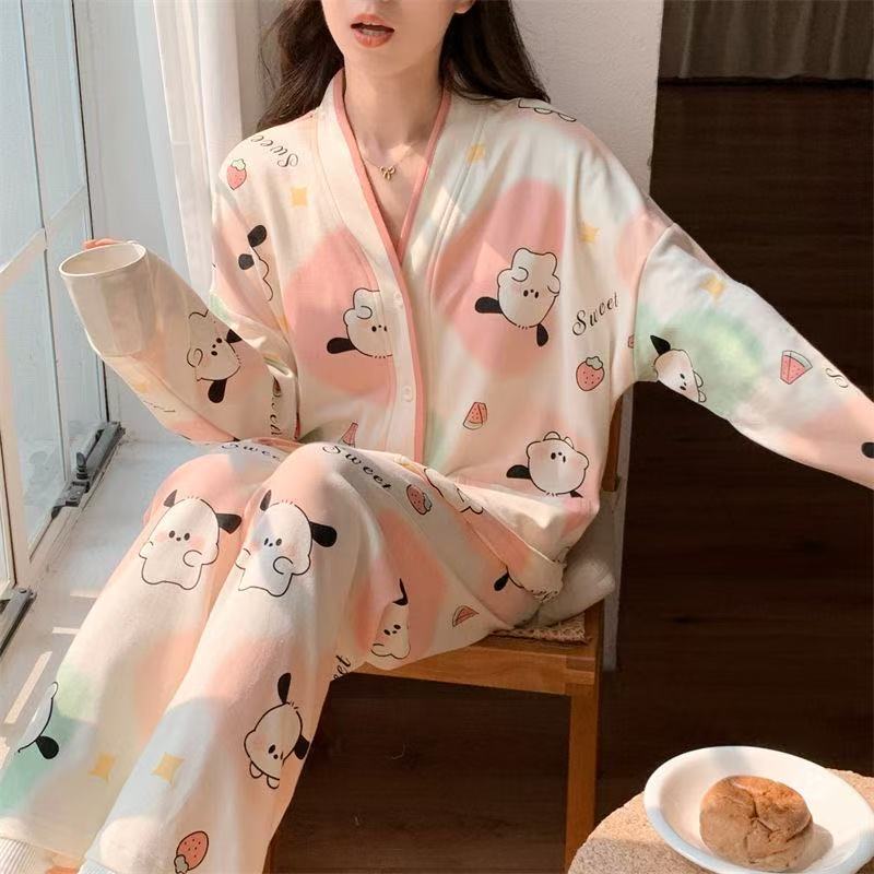 2025 pijama de perro de jade Gui primavera y otoño para mujeres manga larga dibujos animados adorables estudiantes adolescentes gran tamaño gordo mm ropa de hogar